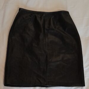 Vintage Black Genuine Leather Pencil Skirt, 10
